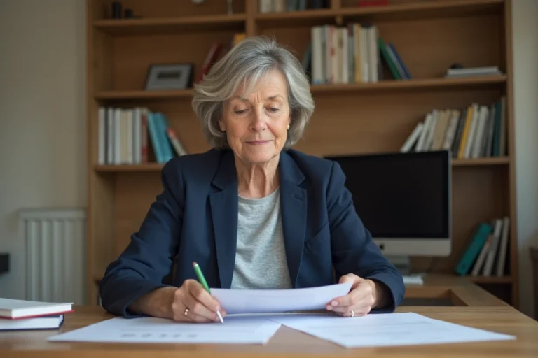 Femme consultant un dossier de demande de logement social Syplo à son bureau
