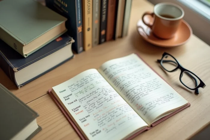 Vue aérienne de livres avec notes d'évaluation étoilées pour le guide de lecture FranceLecture 2026