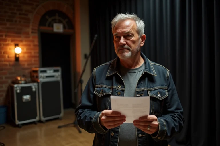 Gaëtan Roussel regardant une liste de chansons en coulisses d'une salle de concert, illustrant les contraintes de santé lors des tournées