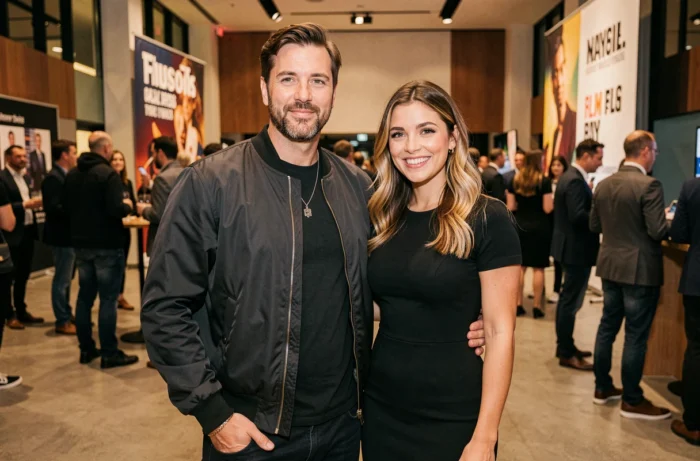 Couple de rappeur français à un événement musical, homme et femme complices dans une ambiance soirée industrie musicale